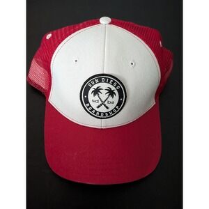 Sun Diego Board Shop Trucker Hat Red Snapback Skateboarding Cap OSFM Skate Pukka